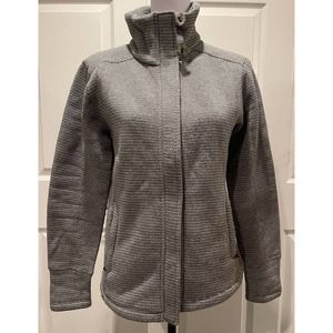 Eastern Mountain Sports Fleece Jacket Womens M Zip Button Neck Gray Stripe EMS